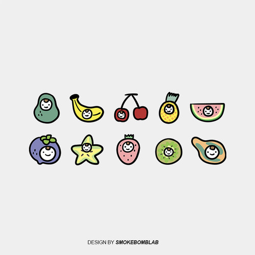 smokebomb儿童插画 可爱水果香蕉苹果樱桃插图手绘创意纹身贴纸