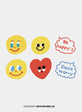 smokebomblab童趣可爱表情插图 emoji爱心笑脸防水纹身贴纸