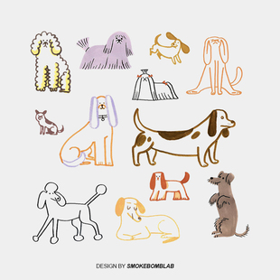 smokebomblab可爱doodle狗狗动物松弛线条插图防水童趣纹身贴纸