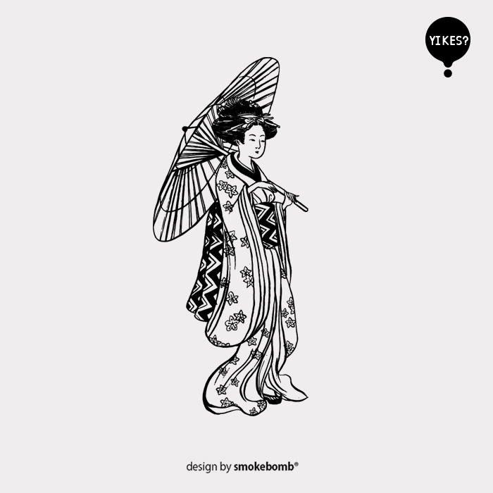 smokebomblab kids创意纹身贴纸 日本艺妓 浮世绘 撑伞女人 和服