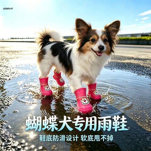 蝴蝶犬专用狗狗雨鞋脚套小狗鞋子外出软底甩不掉夏季透气易穿靴子