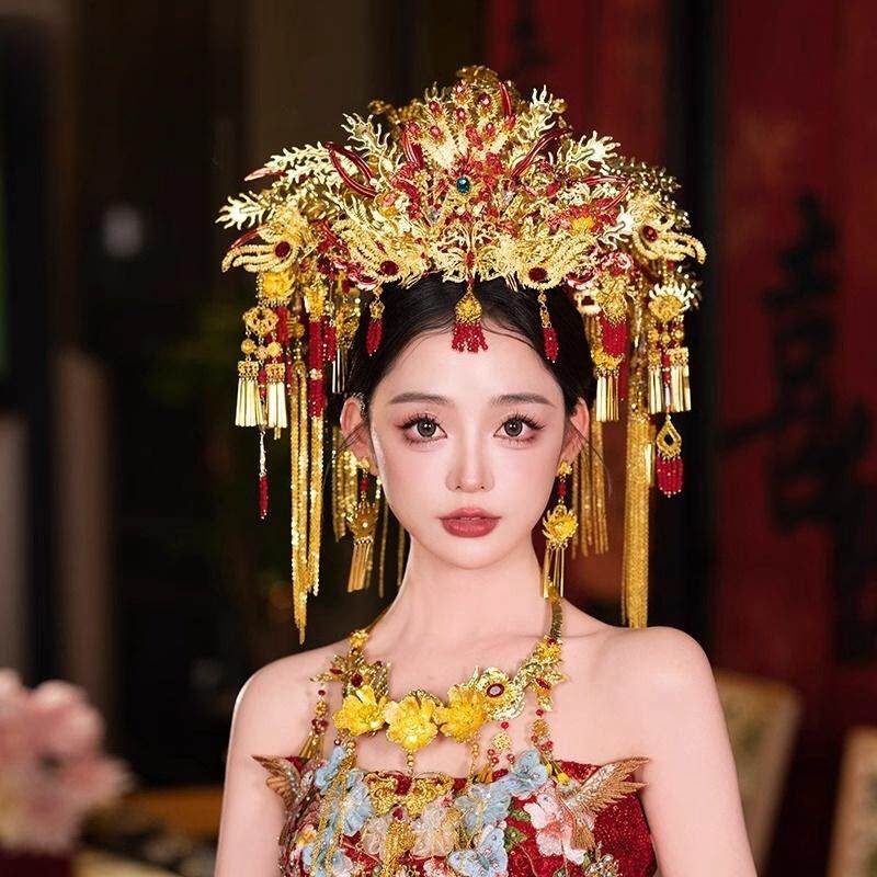 金色中式新娘秀禾服头饰古风汉服发饰