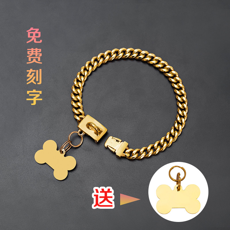 现做高档不锈钢防咬宠物猫狗项圈土豪金狗链小中大型犬脖套牵引