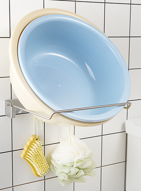 不锈钢脸盆架壁挂式免打孔挂钩毛巾架浴室置物架折叠洗脸盆收纳架