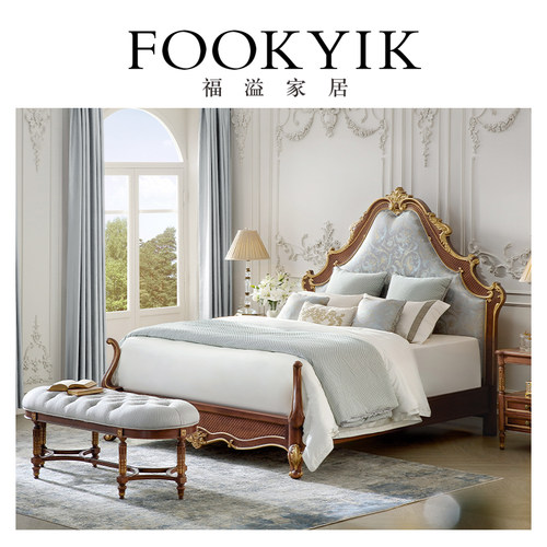 福溢家居 FOOKYIK法式欧式软包床1.8米卧室婚床主卧雕花床双人床