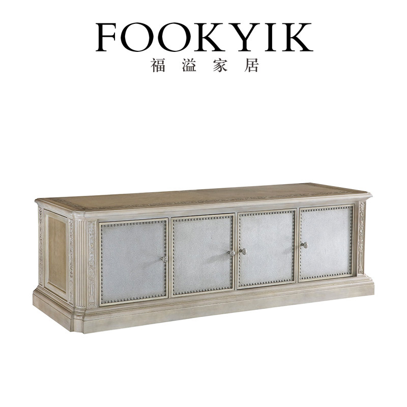 FOOKYIK 福溢家居美式电视柜浅灰色时尚电视柜客厅家具落地柜矮柜