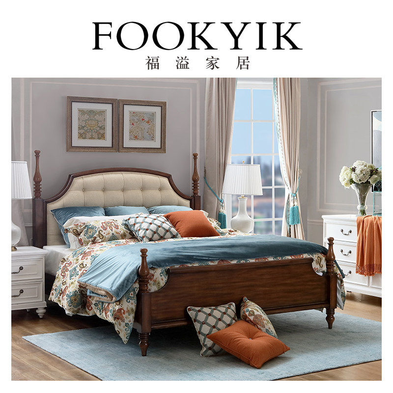 福溢家居 FOOKYIK实木床法式复古主卧双人床1.8米婚床双人床