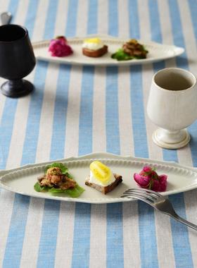 〈青森食堂〉日本studio m'复古浮雕波浪甜点下午茶菱形陶瓷长盘