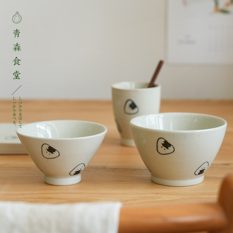 〈青森食堂〉日本制BZJS梅子海苔饭团粗陶手握杯茶饭碗丼碗小方皿