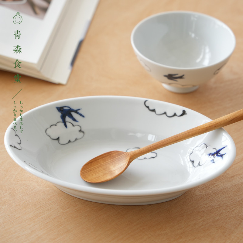 〈青森食堂〉日本制伊万里烧德七窑陶瓷一珍云燕小茶碗椭圆餐盘