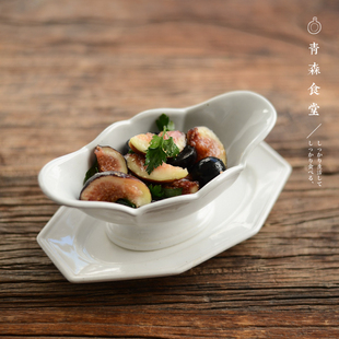 〈青森食堂〉日本制studio m'复古法式优雅花边高脚甜品碗椭圆盘