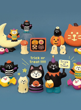 〈青森食堂〉日本Decole万圣节之夜鬼怪猫咪迷你夜光树脂装饰摆件