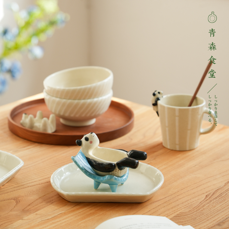 〈青森食堂〉日本制作家牧田亮手工熊猫白熊粗陶蛋托茶漏碗皿杯碟