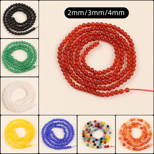 2/3/4mm红黑白玛瑙散珠猫眼石水晶圆珠金丝玉和田碧玉diy手串配珠