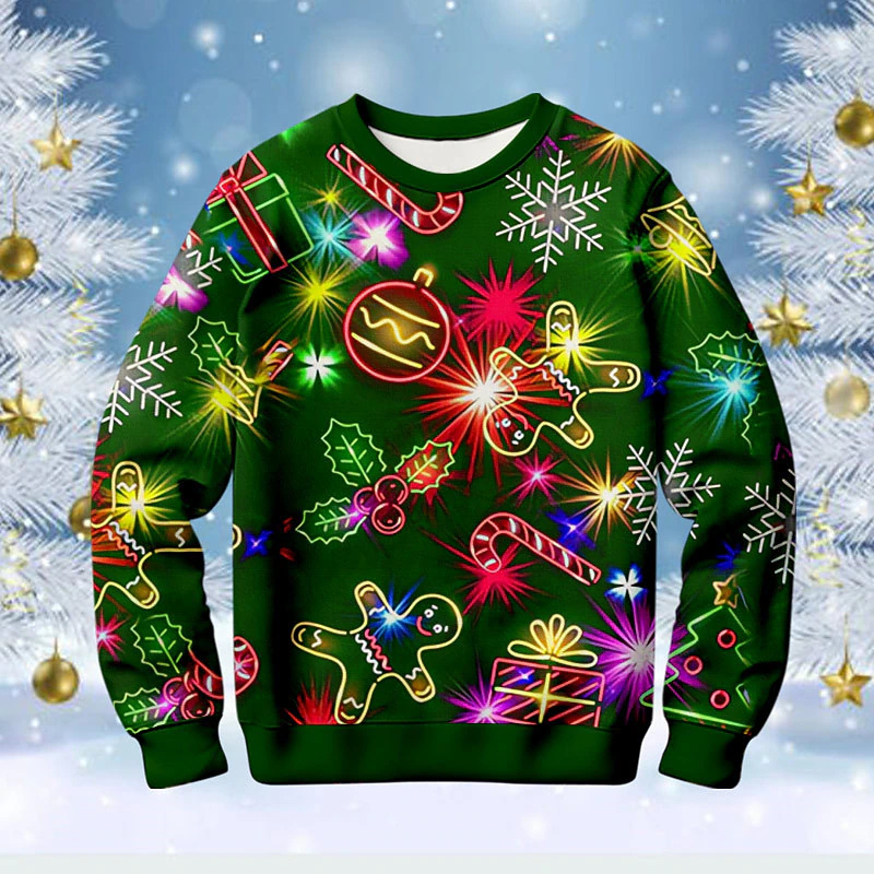 跨境热卖万圣节新款圣诞派对3d印花长袖男生潮流时尚圆领T恤衫