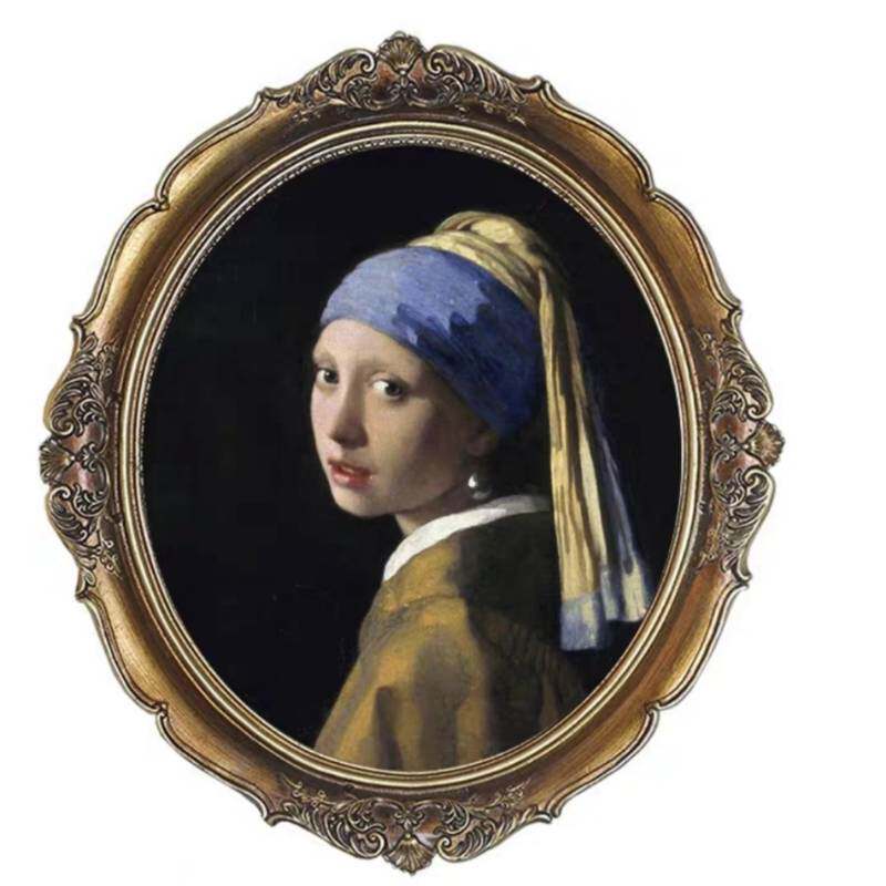 椭圆画小众复古北欧古典现代装饰画金色椭圆雕花相框挂画轻奢壁画