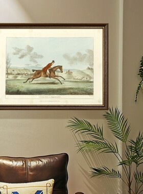 骑马版画法式中古vintage西洋版画复古风格北欧沙发背景墙 组合画
