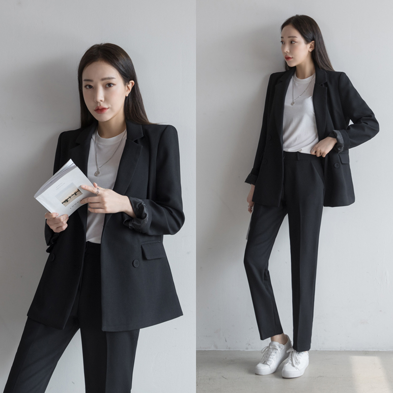 韩国春秋新款西服外套长裤时尚职业小西装套装女休闲大学生面试服