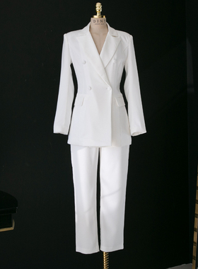 白色西装套装女2025春秋新品欧美时尚修身西服外套气质OL职业通勤