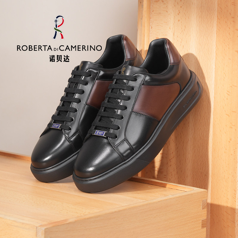 意大利诺贝达男鞋男士商务休闲皮鞋男厚底手工改色通勤百搭板鞋子