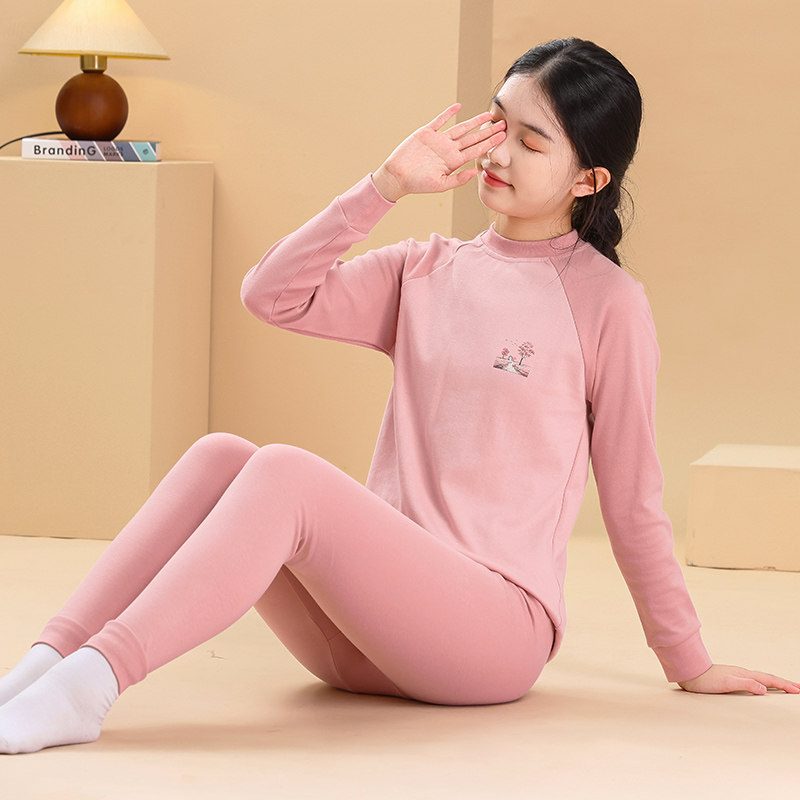 中大童女童薄款打底睡衣棉毛衫儿童保暖内衣套装纯棉男童秋衣秋裤