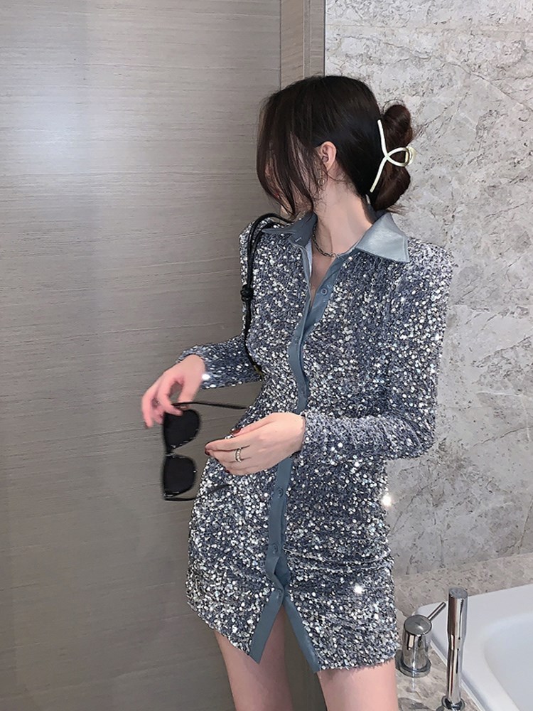 重工亮片翻领收腰显瘦高端连衣裙2020新款秋冬轻奢名媛气质衬衣裙|msdalam kategori Butik wanita / wanita, wanita saiz besar - dari Buy2taobao.com untuk memberikan perkhidmatan ejen Taobao profesional membeli