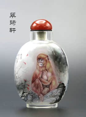 北京鼻烟壶 北京内画壶 翠琦轩内画 内画鼻烟壶 十二生肖猴 秋意