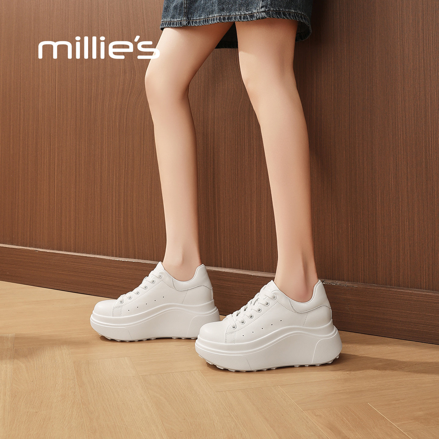 MILLIE'S/妙丽厚底小白鞋女2026春季新款增高百搭休闲运动板鞋,女鞋,时尚休闲鞋,淘宝优惠券,粉丝福利购,淘宝优惠卷