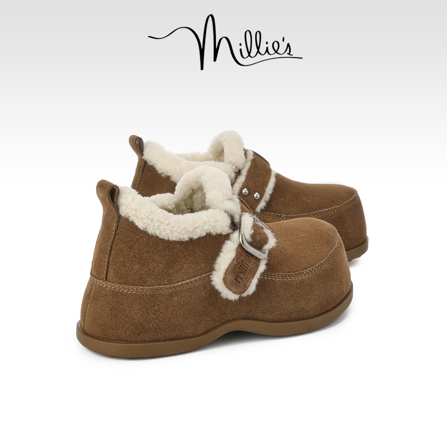 MILLIE'S/妙丽毛绒勃肯鞋女厚底保暖棉鞋冬季外穿加绒加厚休闲鞋