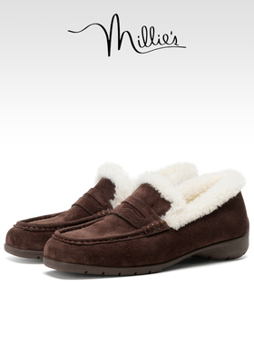 millies妙丽豆豆鞋女款冬季加绒棉鞋平底一脚蹬保暖休闲鞋