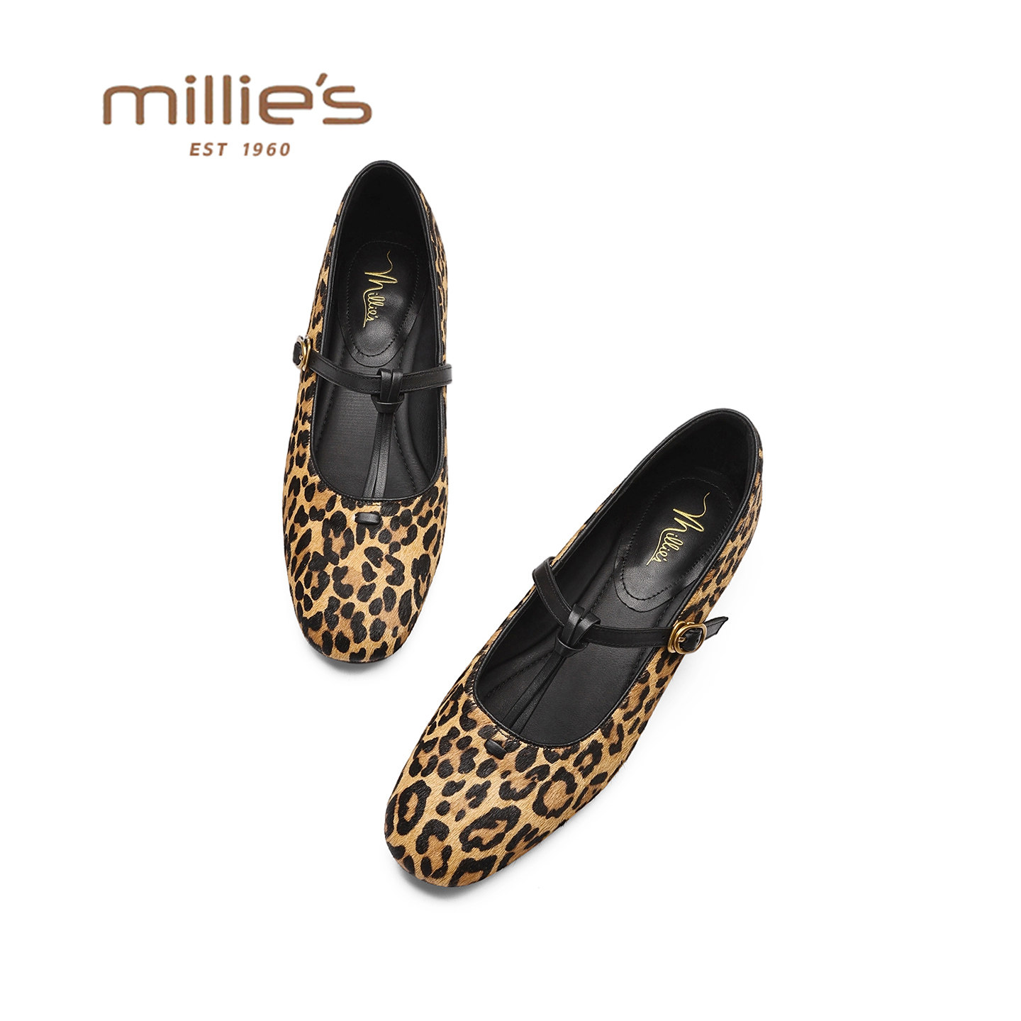 MILLIE'S/妙丽豹纹玛丽珍鞋女春季丁字扣带平底百搭通勤浅口单鞋,女鞋,浅口单鞋,淘宝优惠券,粉丝福利购,淘宝优惠卷