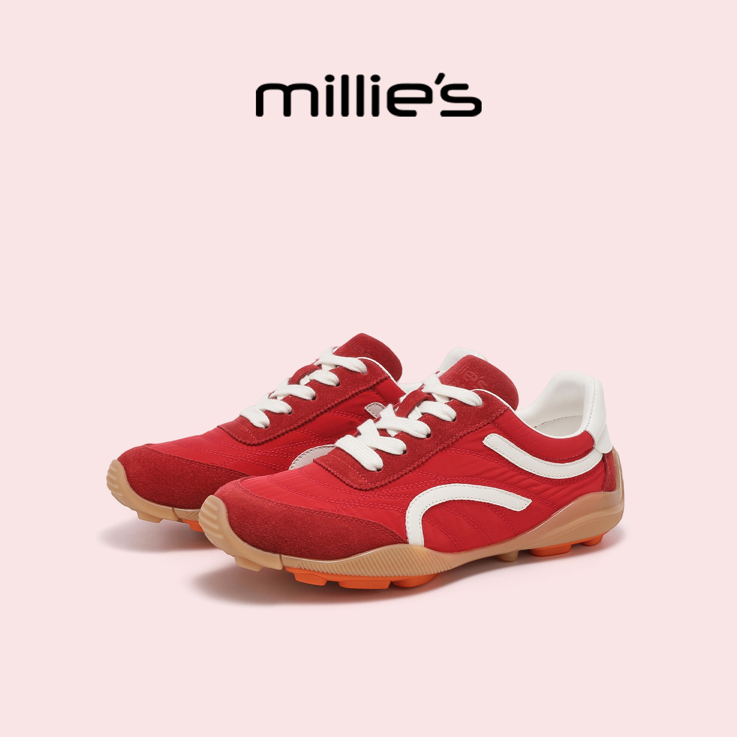 MILLIE'S/妙丽厚底德训鞋女夏季2026新款防滑运动休闲爆红色婚鞋