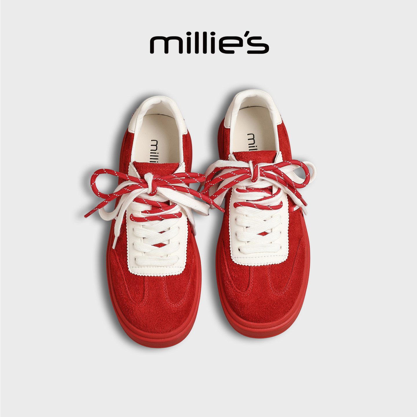 MILLIE'S/妙丽厚底板鞋女2026新款夏季运动百搭休闲红色德训鞋