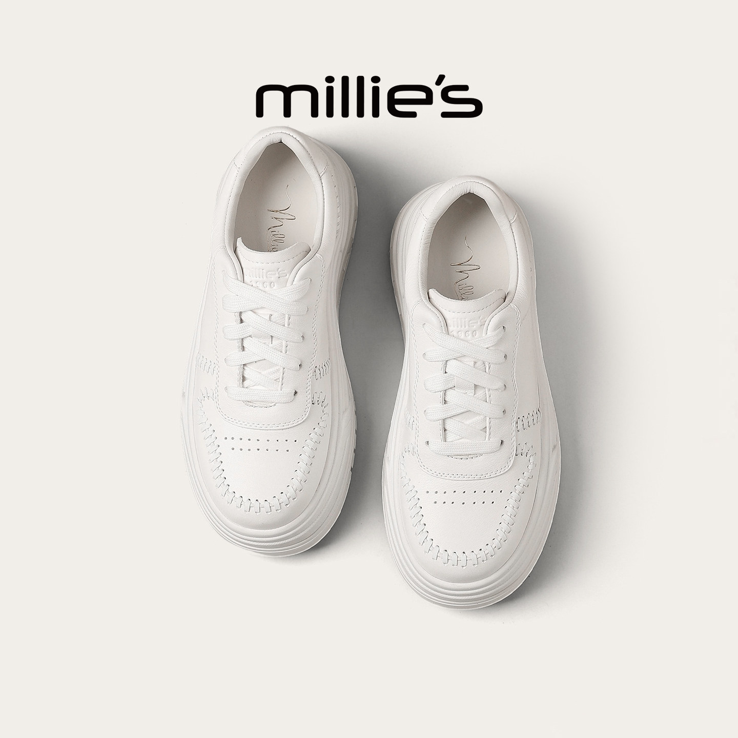 MILLIE'S/妙丽厚底板鞋女2026春季新款女士休闲鞋增高显瘦小白鞋