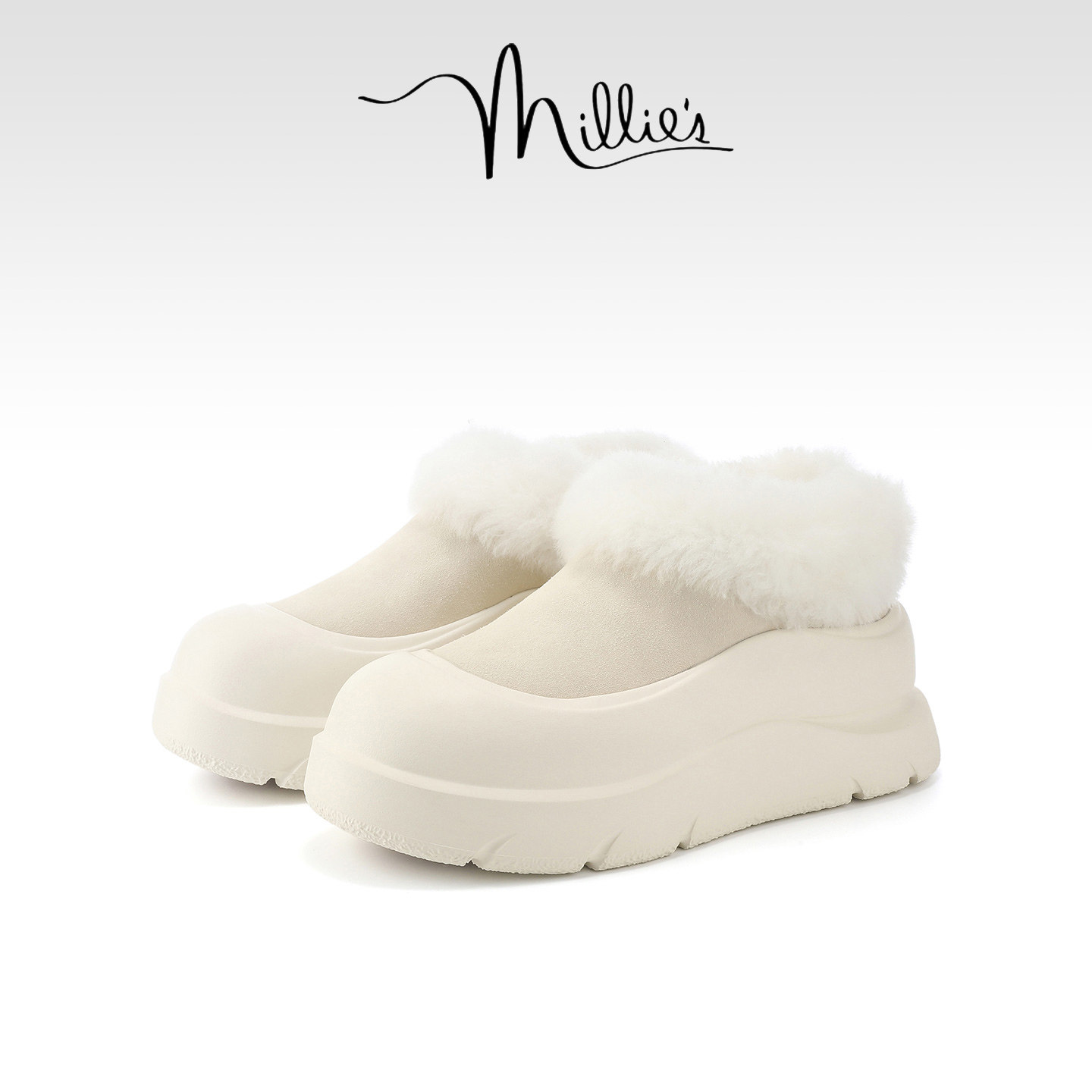 MILLIE'S/妙丽女鞋冬季新款加绒保暖雪地靴厚底增高白色勃肯鞋女