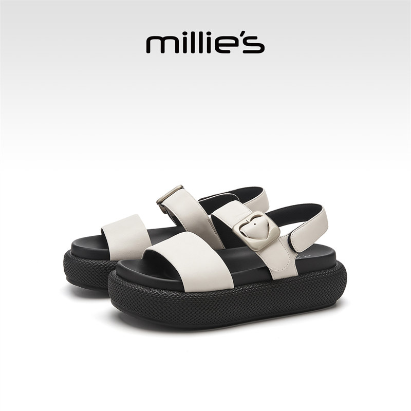 MILLIE'S/妙丽厚底罗马凉鞋女2025新款百搭外穿露趾休闲时尚凉拖