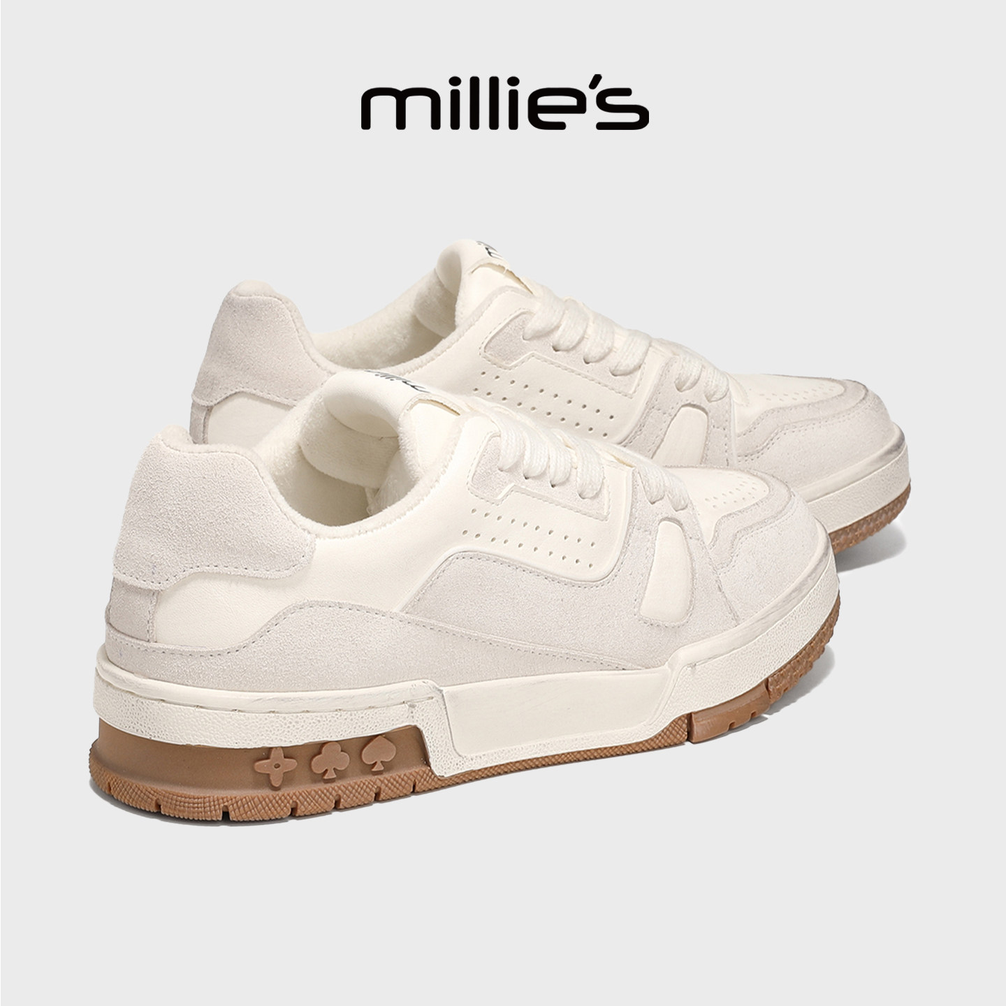 MILLIE'S/妙丽板鞋女鞋2026新款冬季加绒平底运动百搭休闲小白鞋