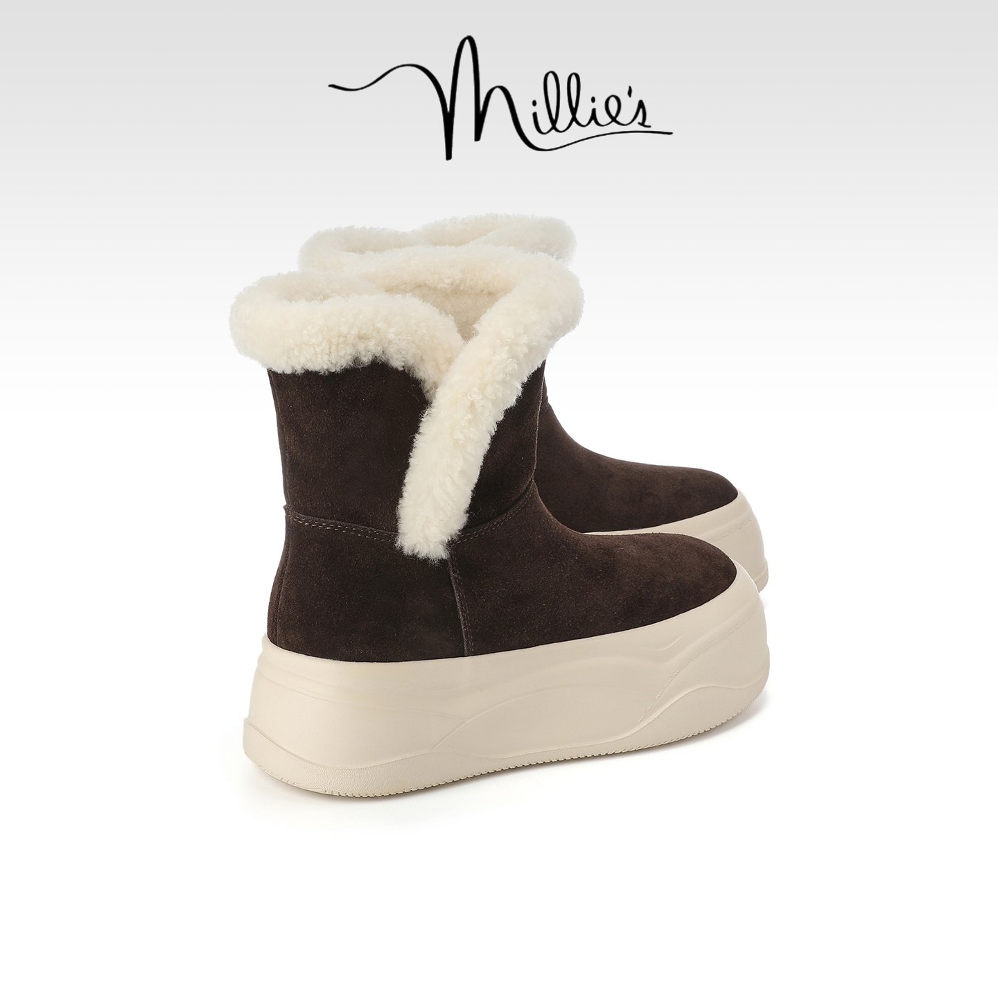 MILLIE'S/妙丽毛绒雪地靴女冬季新款厚底短靴加绒保暖棉鞋毛绒靴