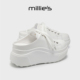 MILLIE 女外穿一脚蹬懒人百搭休闲增高小白鞋 妙丽厚底包头拖鞋