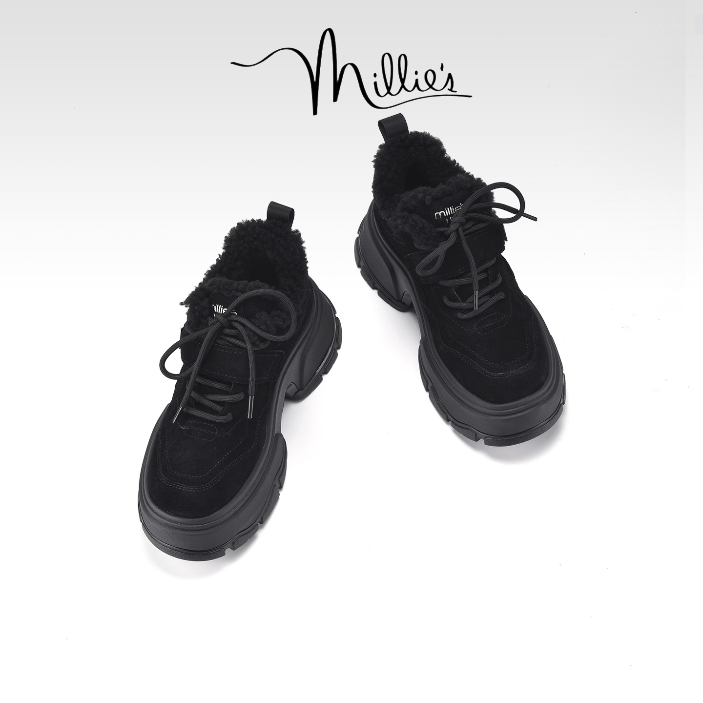 MILLIE'S/妙丽加绒德训鞋女2025冬季新款厚底保暖棉鞋休闲运动鞋