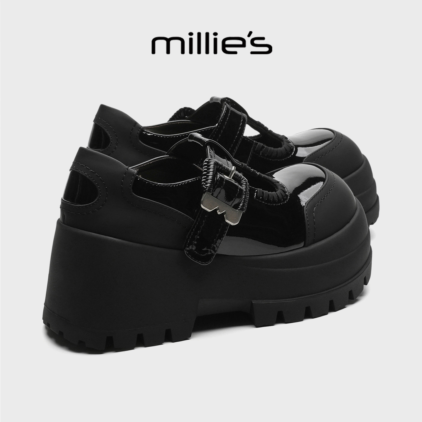 MILLIE'S/妙丽厚底玛丽珍鞋女2026新款夏季增高黑色洛丽塔小皮鞋