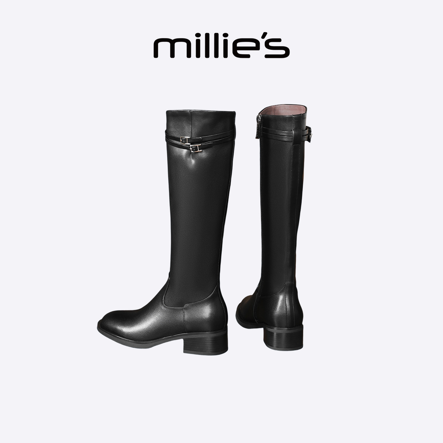 MILLIE'S/妙丽巨好看靴子加绒保暖长筒靴秋冬英伦风高筒骑士靴女