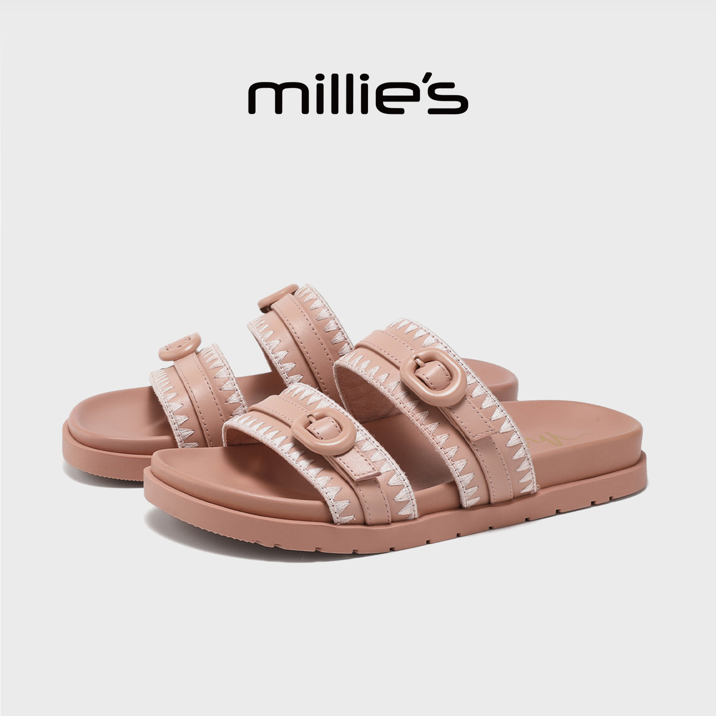 MILLIE'S/妙丽仙女风一字拖女夏季外穿防滑厚底不累脚勃肯凉拖鞋
