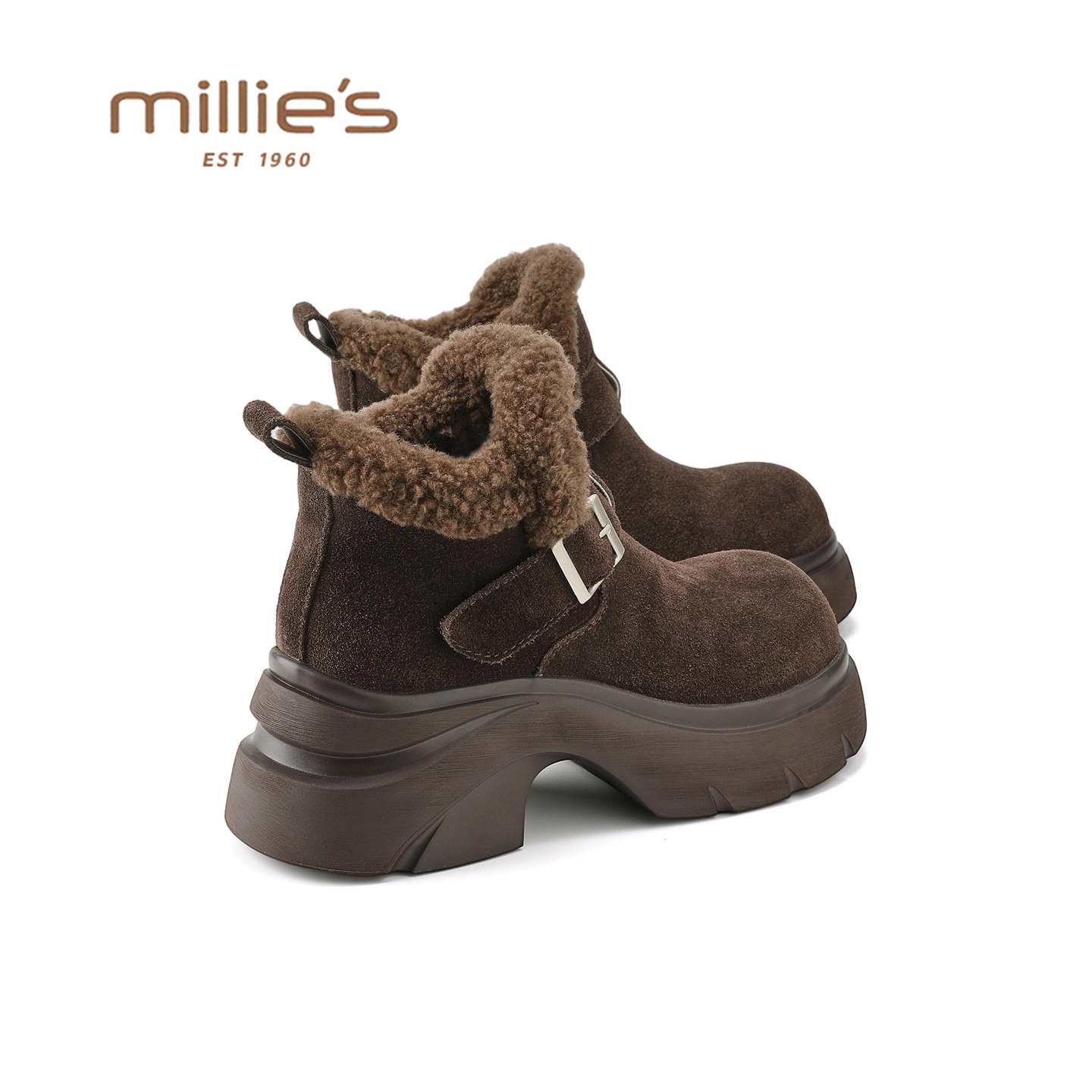 MILLIE'S/妙丽厚底马丁靴女2026新款秋冬加绒保暖棉鞋一脚蹬短靴