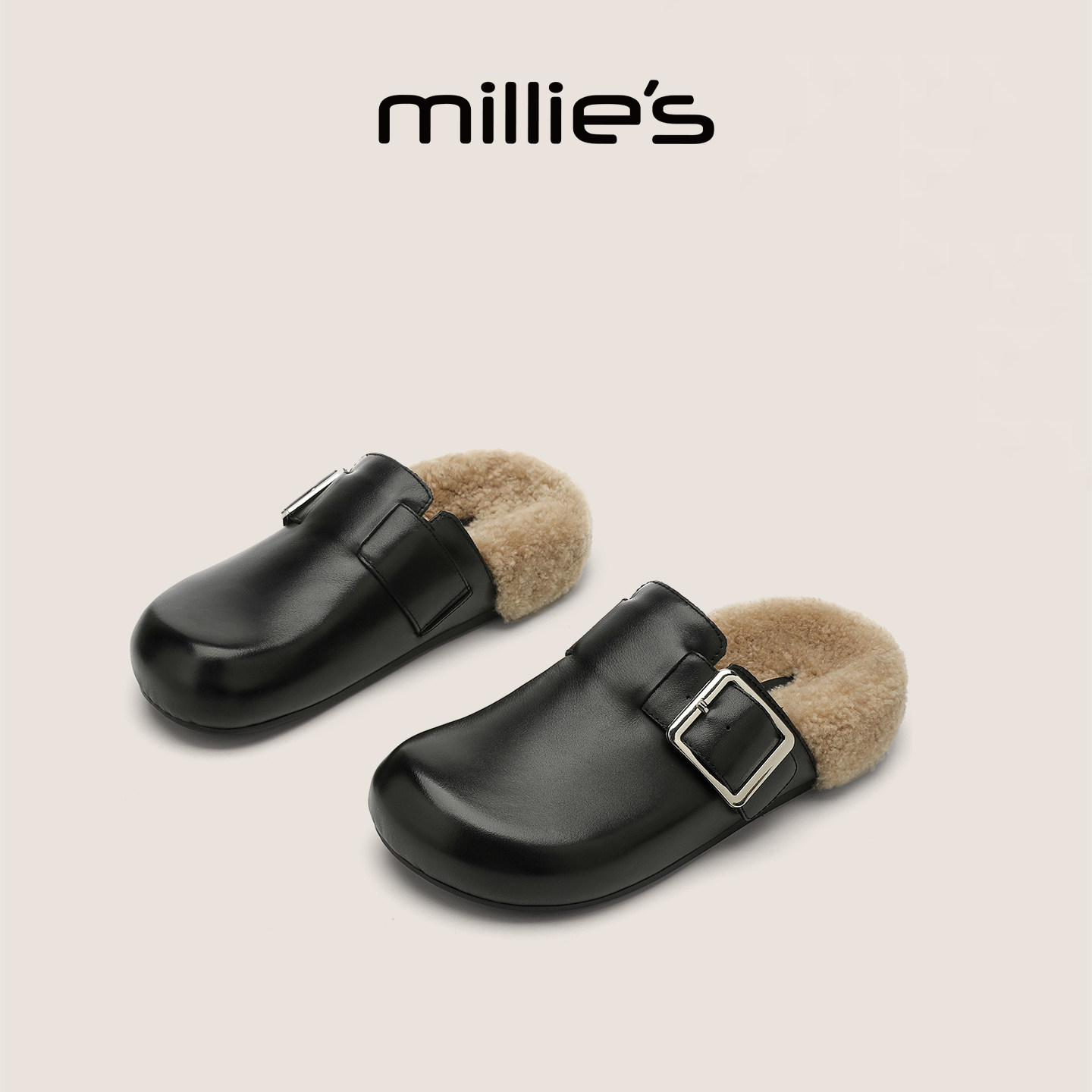 MILLIE'S/妙丽毛毛拖鞋女2025冬季新款勃肯鞋孕妇加绒包头半拖鞋,女鞋,毛毛鞋,淘宝优惠券,粉丝福利购,淘宝优惠卷