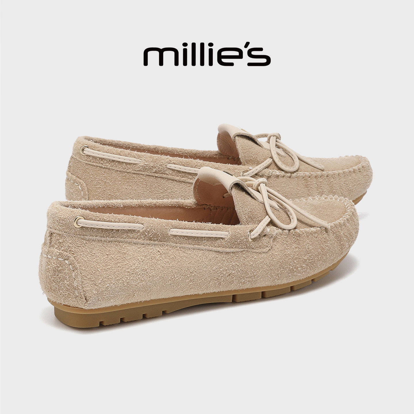 MILLIE'S/妙丽真皮乐福鞋女款复古一脚蹬休闲豆豆鞋百搭平底单鞋