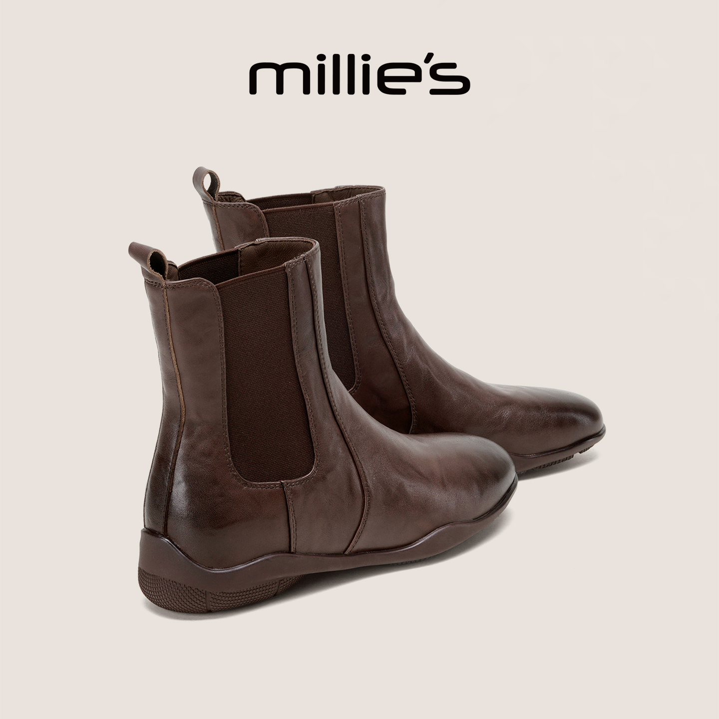 MILLIE'S/妙丽切尔西靴女2025冬季新款加绒短靴子美拉德风烟筒靴