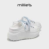 外穿一脚蹬懒人增高小白鞋 MILLIE 女2026新款 妙丽厚底包头拖鞋