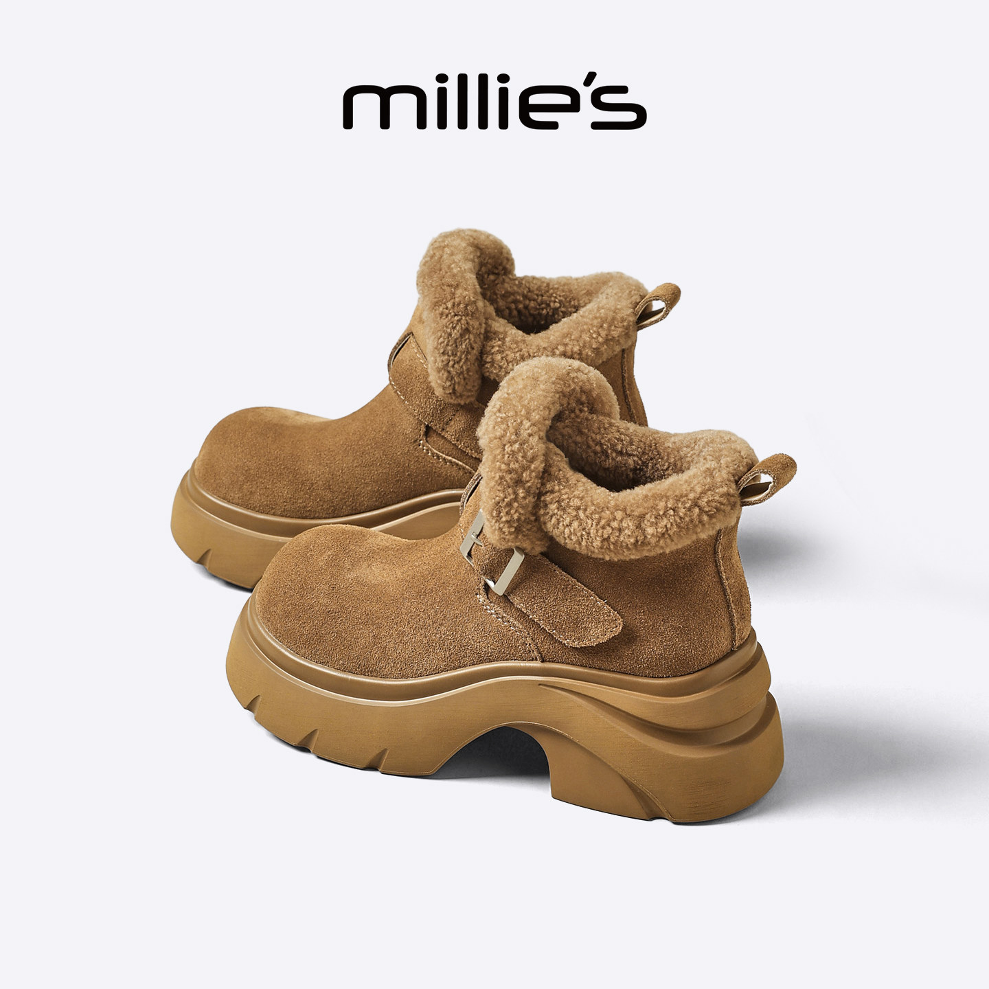 MILLIE'S/妙丽厚底雪地靴女款2026新款冬季加绒保暖棉鞋马丁靴女