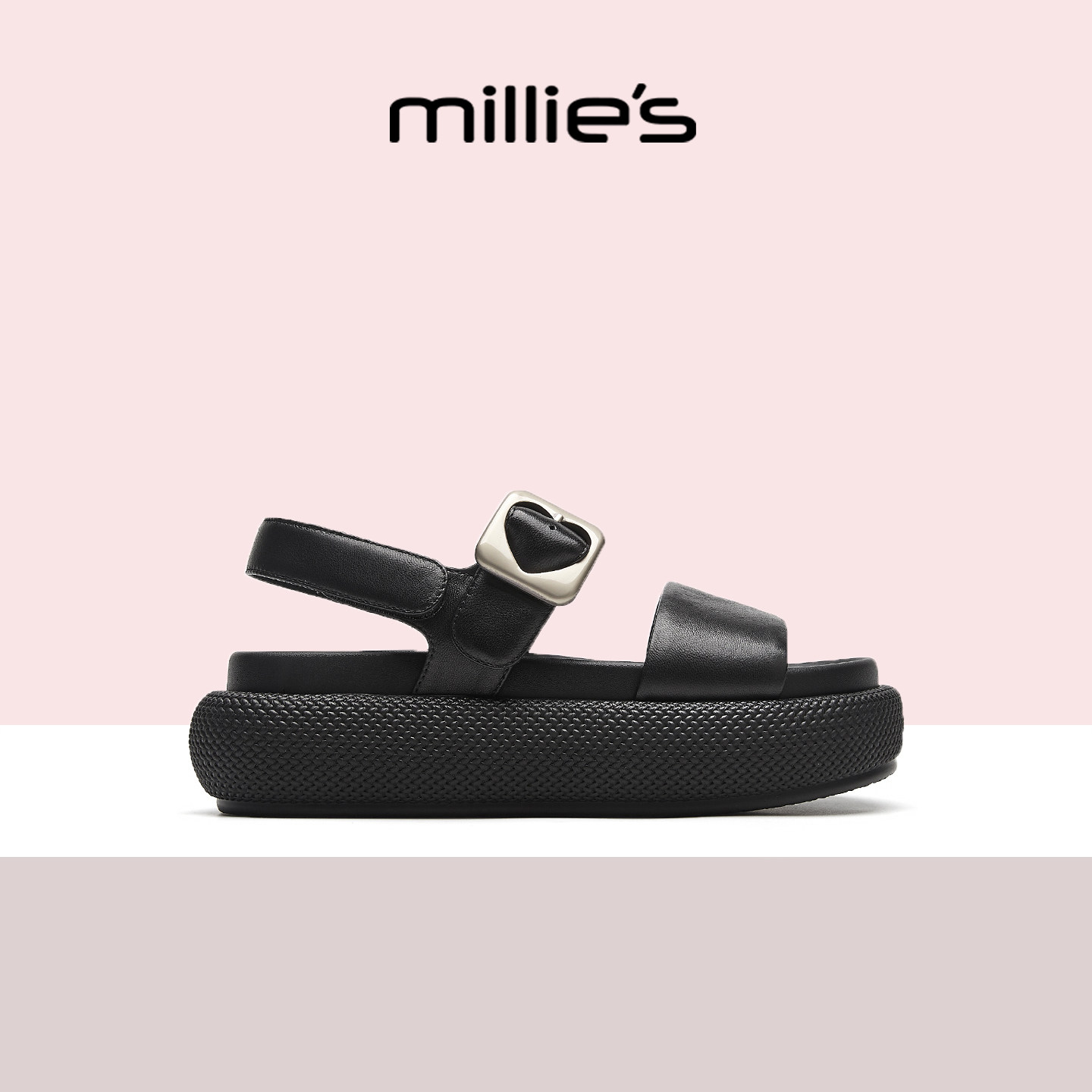 MILLIE'S/妙丽黑色凉鞋女夏季2026新款外穿运动百搭软底松糕拖鞋